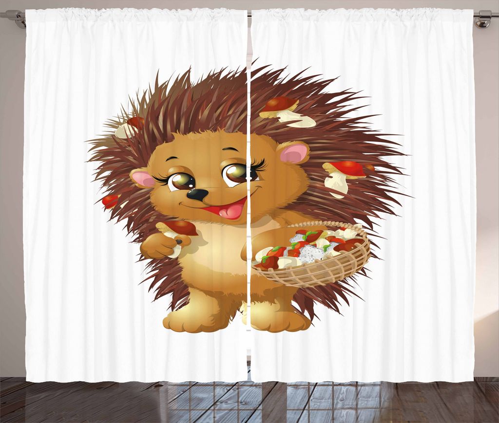 ABAKUHAUS Igel Rustikaler Gardine, Pilz Essen Essen, Schlafzimmer Kräuselband Vorhang mit Schlaufen und Haken, 280 x 175 cm, Blasser Karamell Braun
