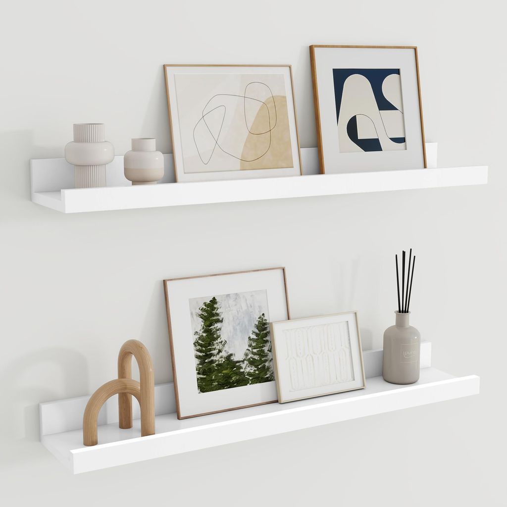60 cm großes, weißes Wandregal/Fotoregal für Bilderrahmen und Bücher, 2er-Set, schwebendes Regal aus MDF-Holz, geeignet für Küche, Wohnzimmer...