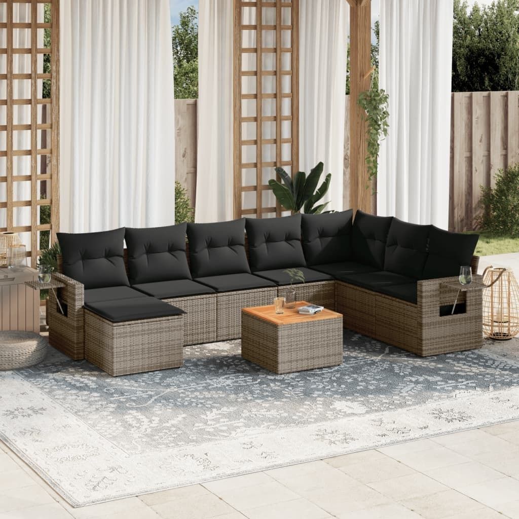 9-tlg. Garten-Sofagarnitur - mit Kissen Grau Poly Rattan - Sitzgruppe 3224702