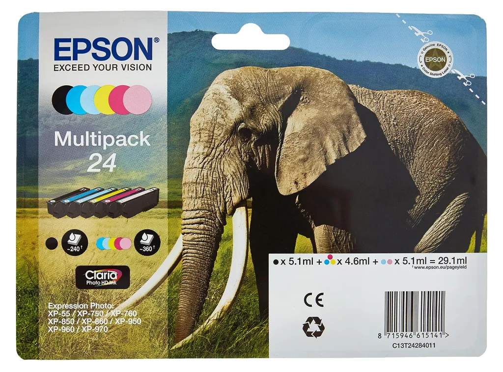 Epson Multipack Claria Photo HD T2428 Série Éléphant BK/C/M/Y/LC/LM