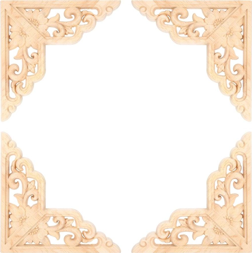 4PCS Holz geschnitzt Onlay Applique Holzschnitzerei Ecke Decal Home Möbel Dekoration