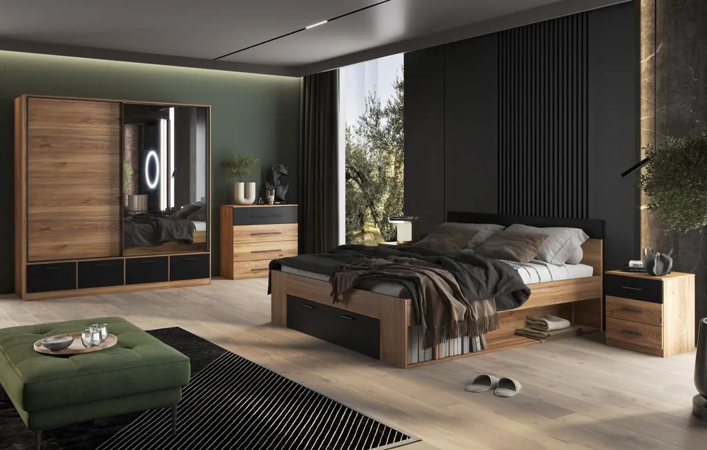 Comodino CROWEL - rovere mauvella / nero - 5