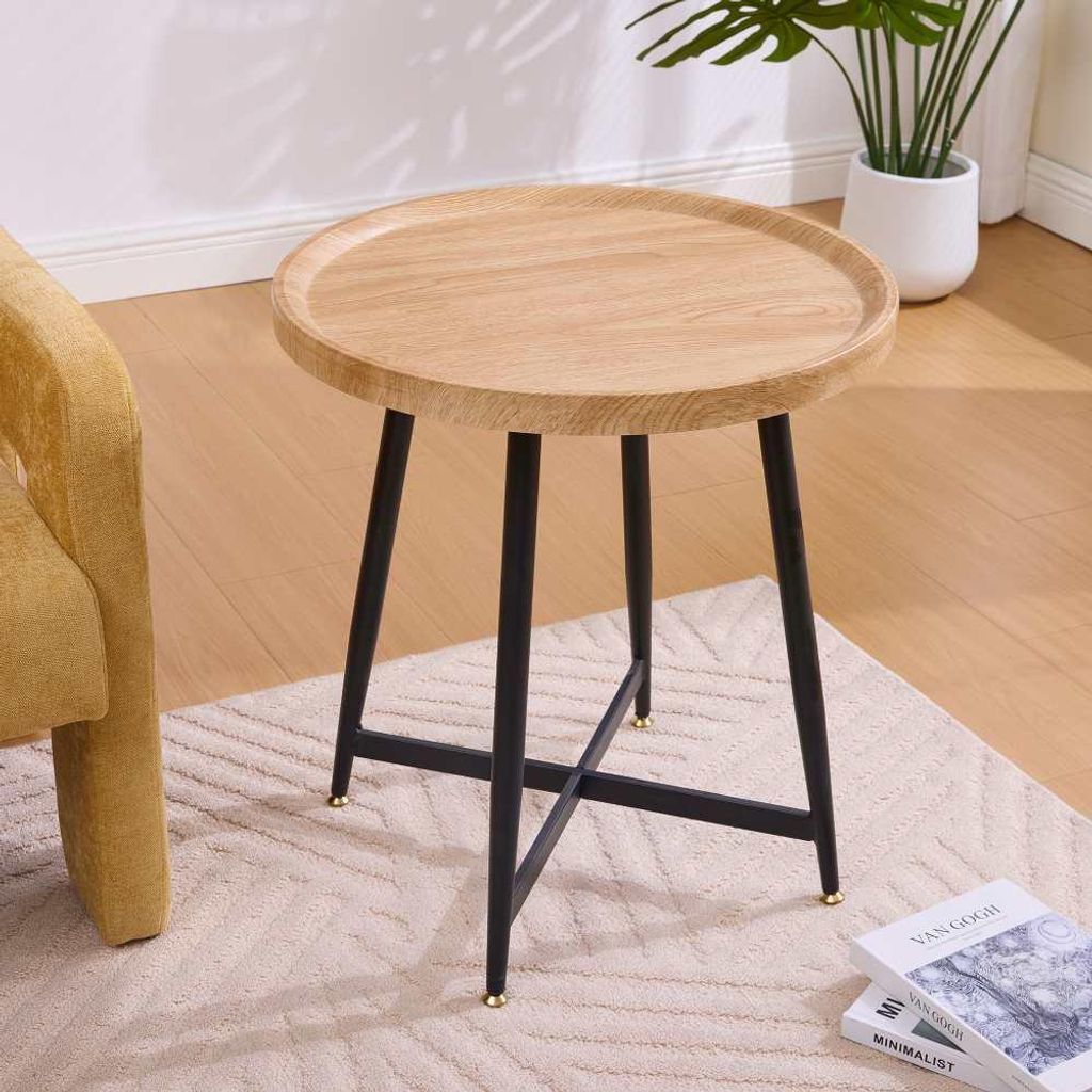 AIORBER Beistelltisch Rund Ø55cm Couchtisch Holz-Optik Metallgestell Kleiner Wohnzimmertisch Naturholz