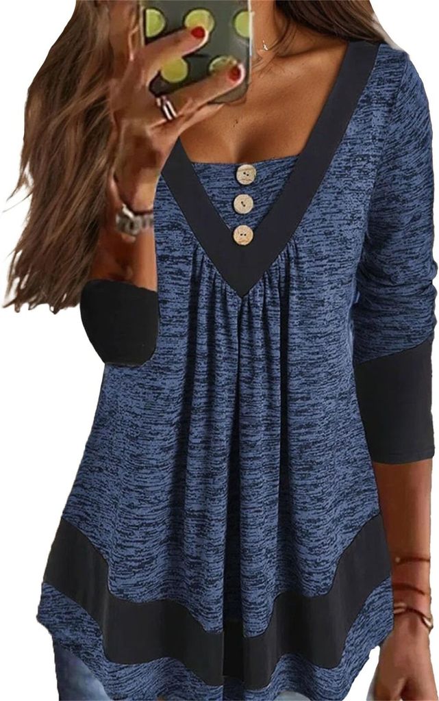 Langarmshirt Tuniken oder Tops für Damen Tragen mit Leggings Vintage Langarmshirt V-Ausschnitt, gerüschte Blusen, T-Shirts, Pullover-T-Shirts fü...