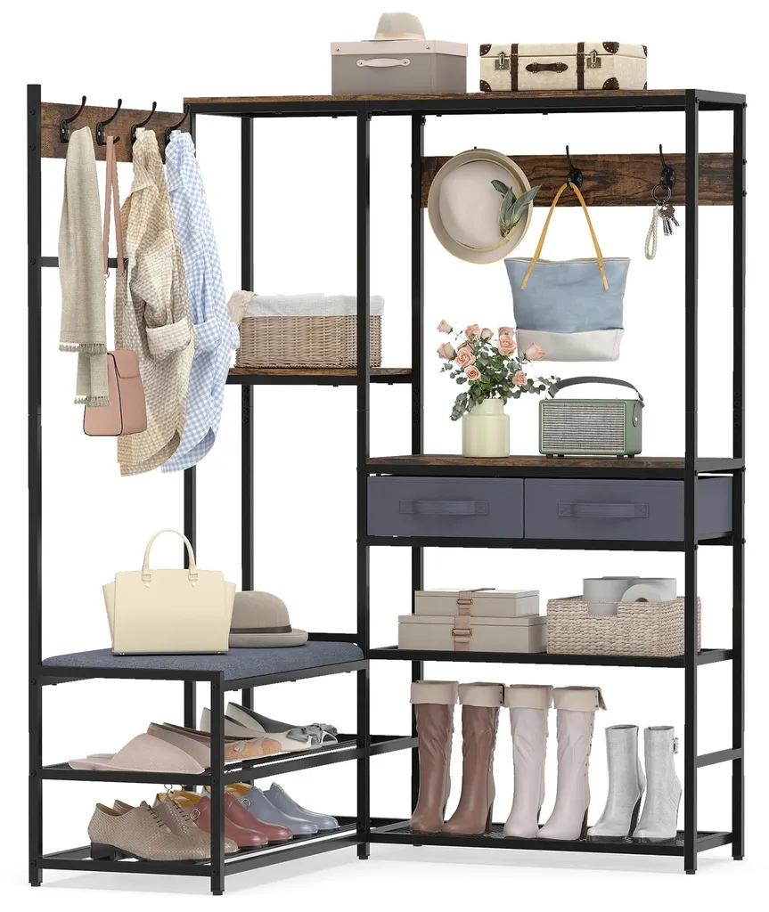 Meuble d'entrée d'angle Gain de Place pour Rangement Chaussures et Vestes