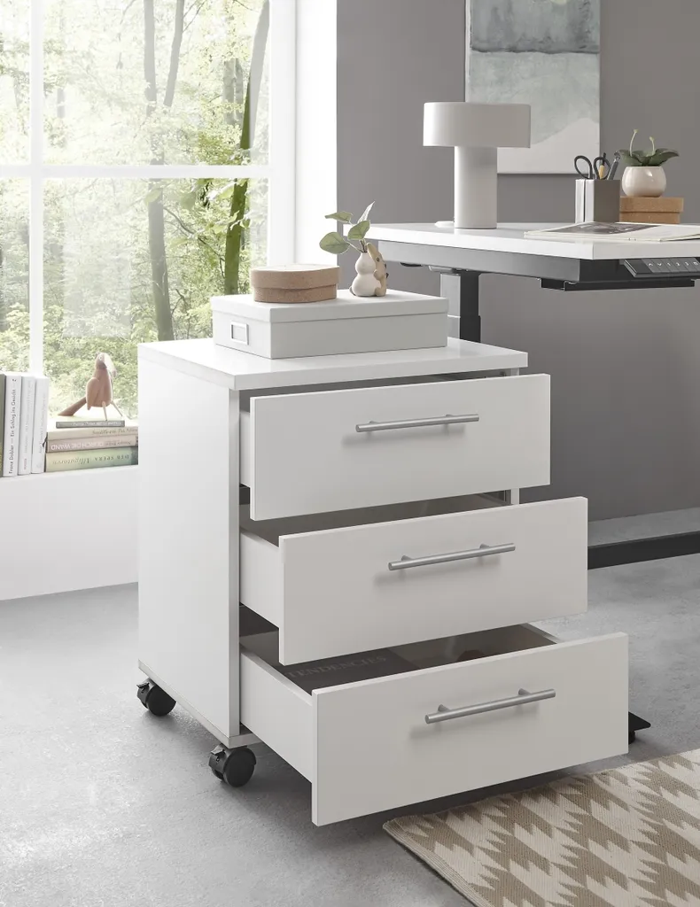 Caisson Ben blanc 3 tiroirs sur roulettes, design compact 40x56 cm - 6