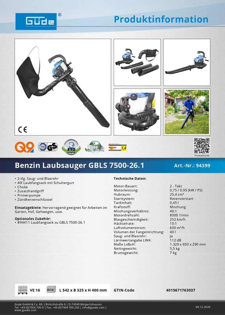 Benzin Laubsauger Gbls 7500-26.1 Produktbild 8