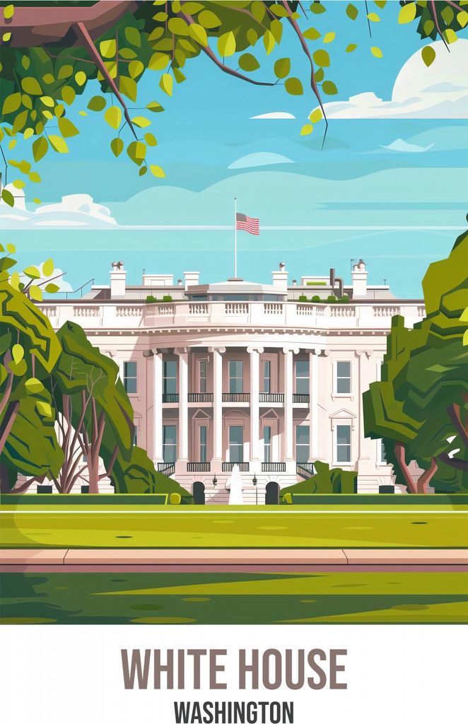 Plakat 56,6x86,4cm Weißes Haus, Washington
