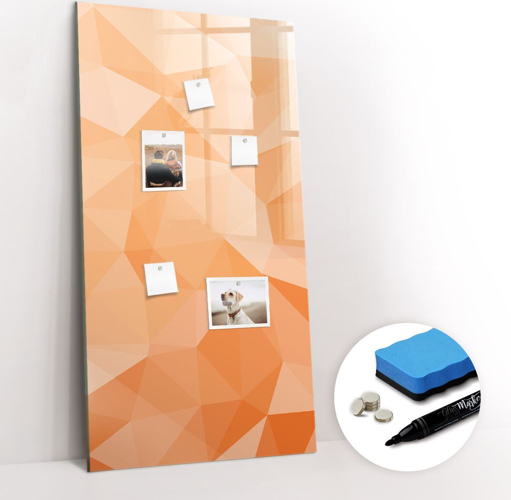 Magnetpinnwand Memoboard - Zubehörsatz - Schwarzer Marker + Schwamm + Magnete - 60 x 120 cm - Abstraktion von Dreiecken