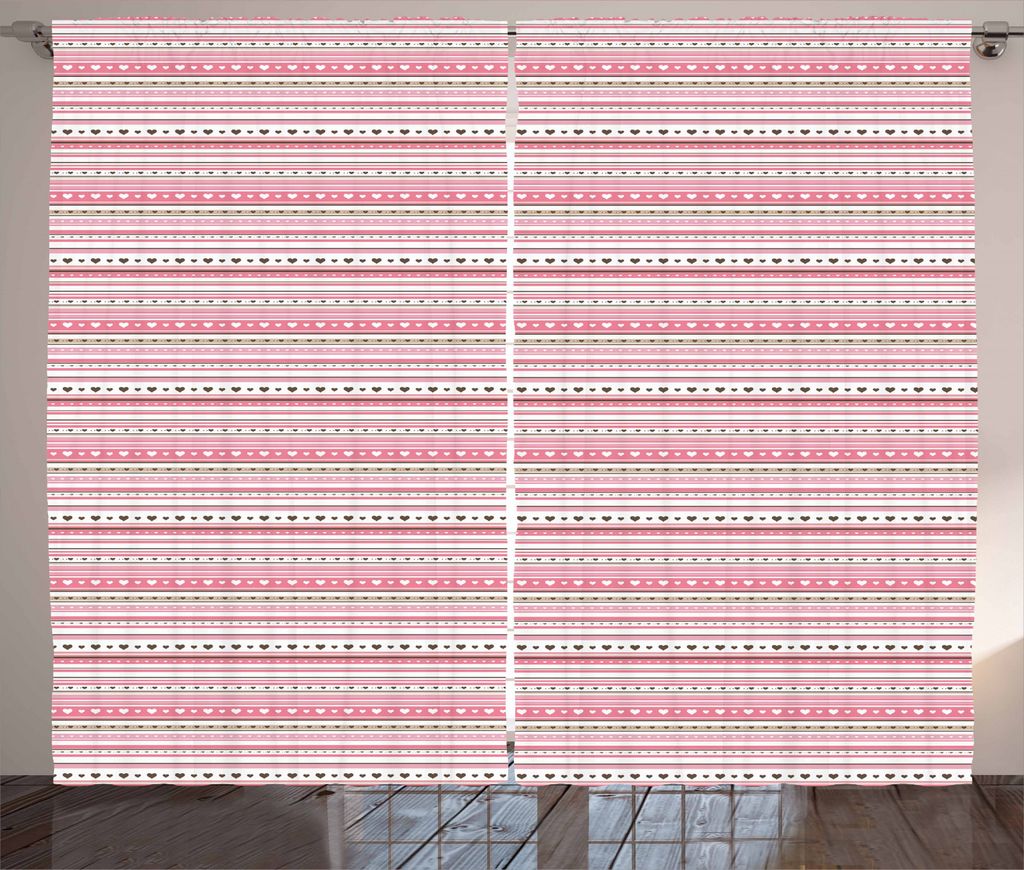 ABAKUHAUS Romantisch Rustikaler Gardine, Herz-Punkt-Streifen, Schlafzimmer Kräuselband Vorhang mit Schlaufen und Haken, 280 x 245 cm, Pale Pink Da...