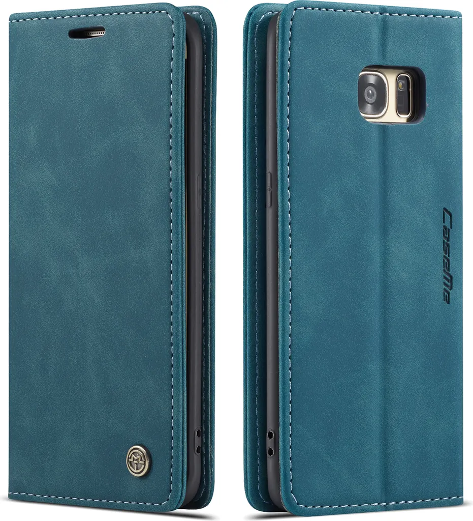 Custodia Galaxy S7 Edge Blu | Cover Portafoglio Retrò in Finto Cuoio