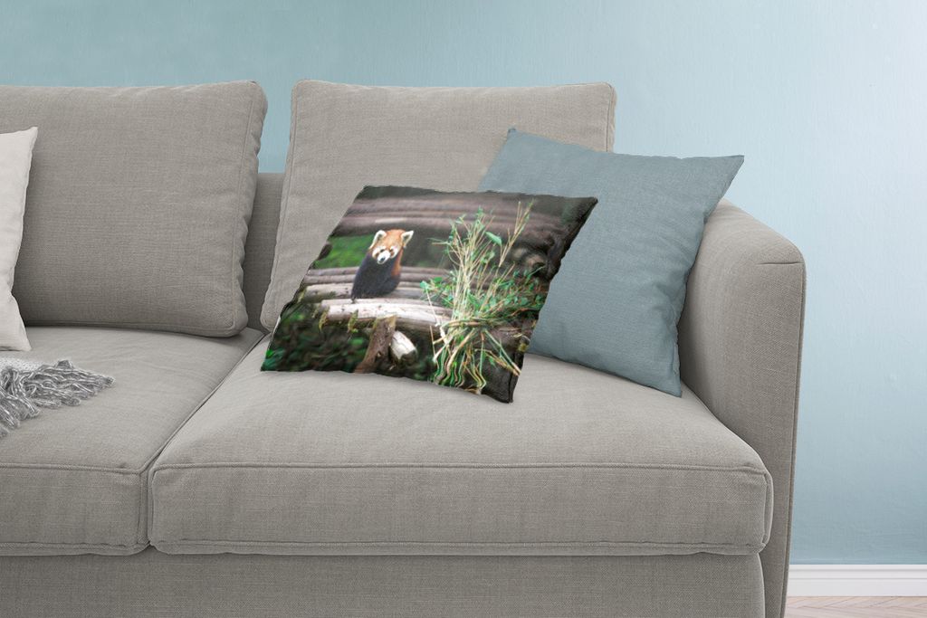 MuchoWow Zierkissen Sofakissen Wohnzimmer Dekokissen 60x40 cm Roter Panda - Bambus - Baumstämme - Kopfkissen - Polster mit Foto