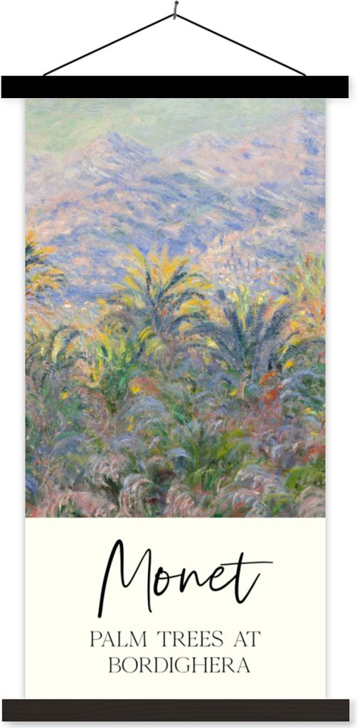 MuchoWow Textilposter Monet - Kunst - Palmen in Bordighera 40x80 cm mit schwarzem Rahmen - Wandemalerei