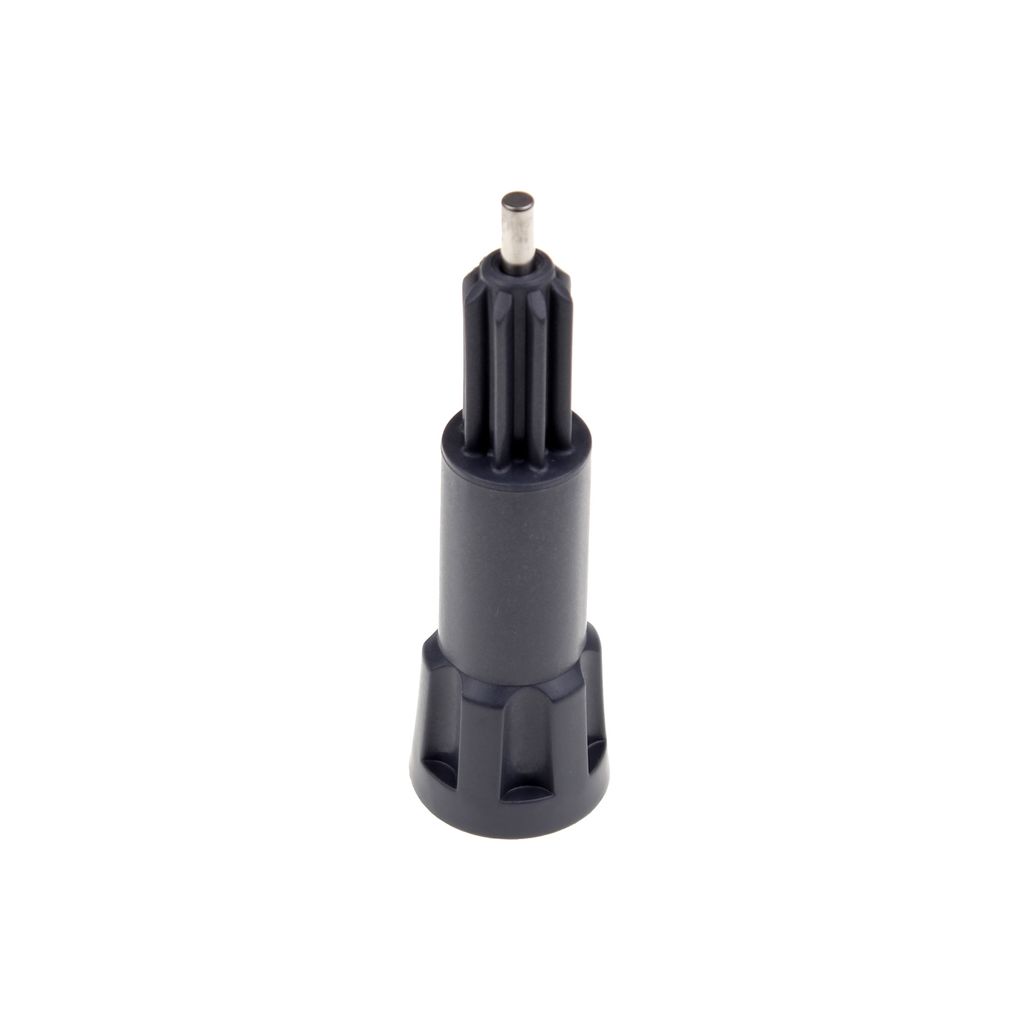 A black plastic accessory with a silver metal tip, isolated on a white background.