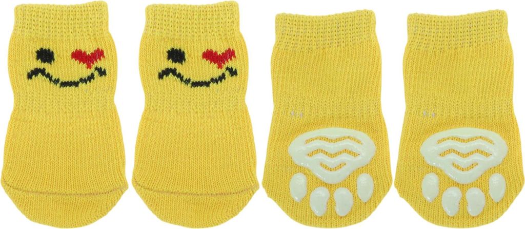 Hundesocken Rutschfeste Socken Für Hunde Katzen Haustier Socken Pfotenschutz Und Haftung Dank Silikon-Gel Für Hunde Katzen 1 Satz (4 Stück) Gelb...
