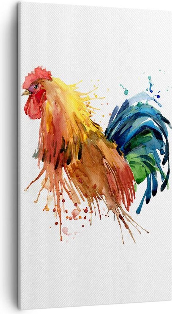 Bild auf Leinwand - Leinwandbild - Hahn Ilustration Tier Farben - 45x80cm - Wand Bild - Wanddeko - Leinwanddruck - Bilder - Kunstdruck - Wanddekora...