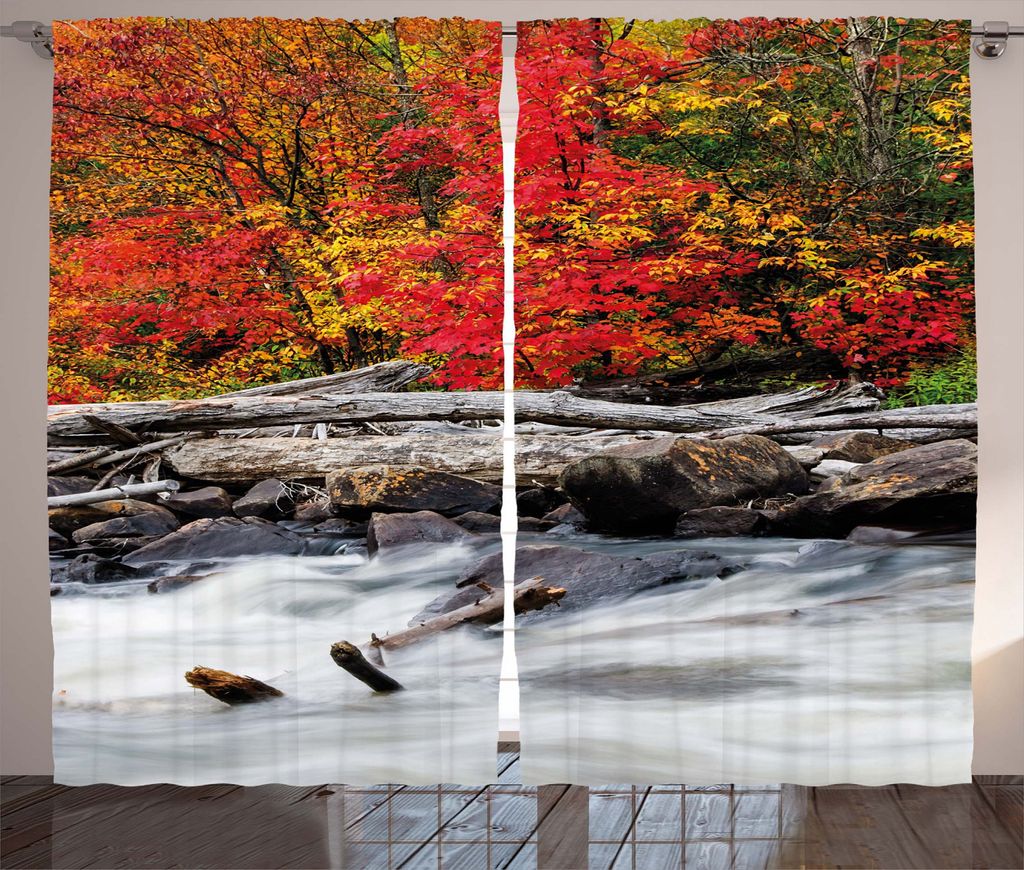ABAKUHAUS Herbst Rustikaler Vorhang, Fall Forest Schwemmholz, Wohnzimmer Universalband Gardinen mit Schlaufen und Haken, 280 x 245 cm, Rot
