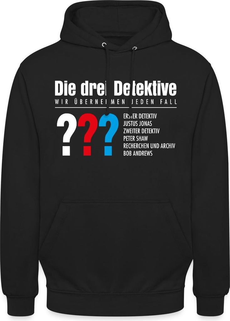 Spreadshirt Die Drei Fragezeichen Detektive Visitenkarte Uni Hoodie, XL, Schwarz