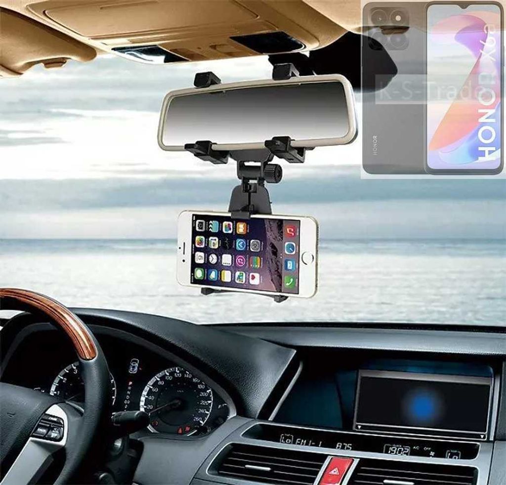 K-S-Trade Smartphone Halterung kompatibel mit Honor X6a Rückspiegel Halterung schwarz Auto Halterung KFZ Halter