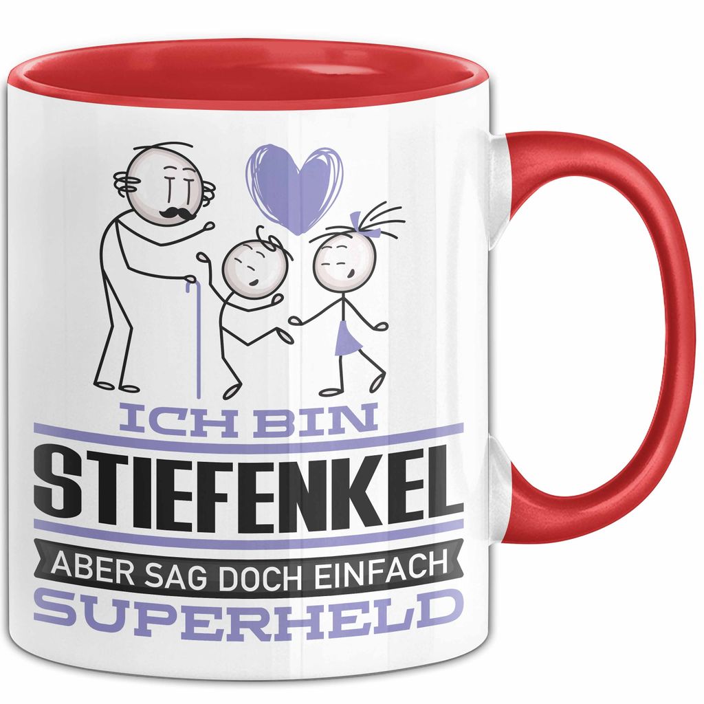 Stiefenkel Geschenk Tasse Ich Bin Stiefenkel Aber Sag Doch Einfach Superheld Lustige Geschenkdiee für Stiefenkel Kaffee-Becher (Rot)