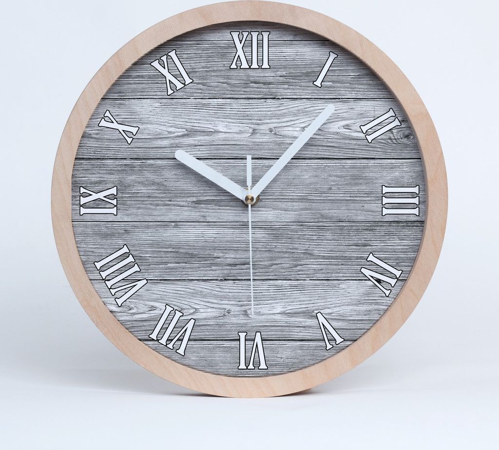 Holzuhr 25fi cm wanduhr - weiße Spitzen - Holzuntergrund