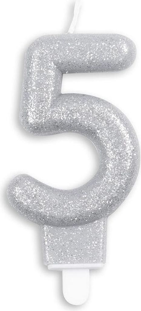 Glitzer Zahlenkerze in Silber 5