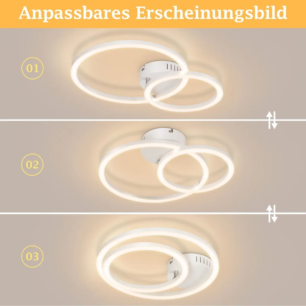 Plafonnier LED blanc chaud 3000K - Éclairage chic à 2 anneaux 40 cm - 8