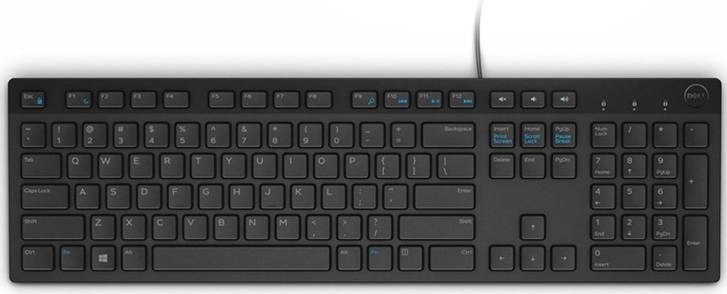 A top-down view of a black Dell keyboard on a white background.