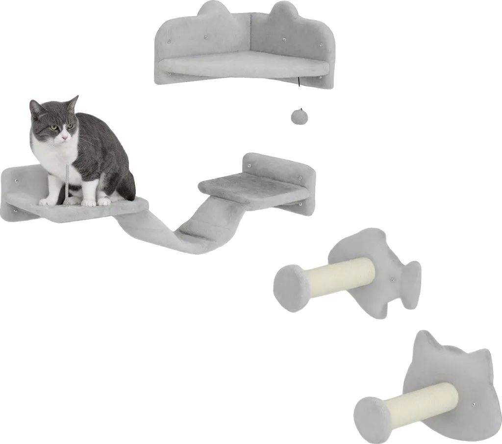 Étagères pour chats murales à plusieurs niveaux gris clair 90x26x125cm
