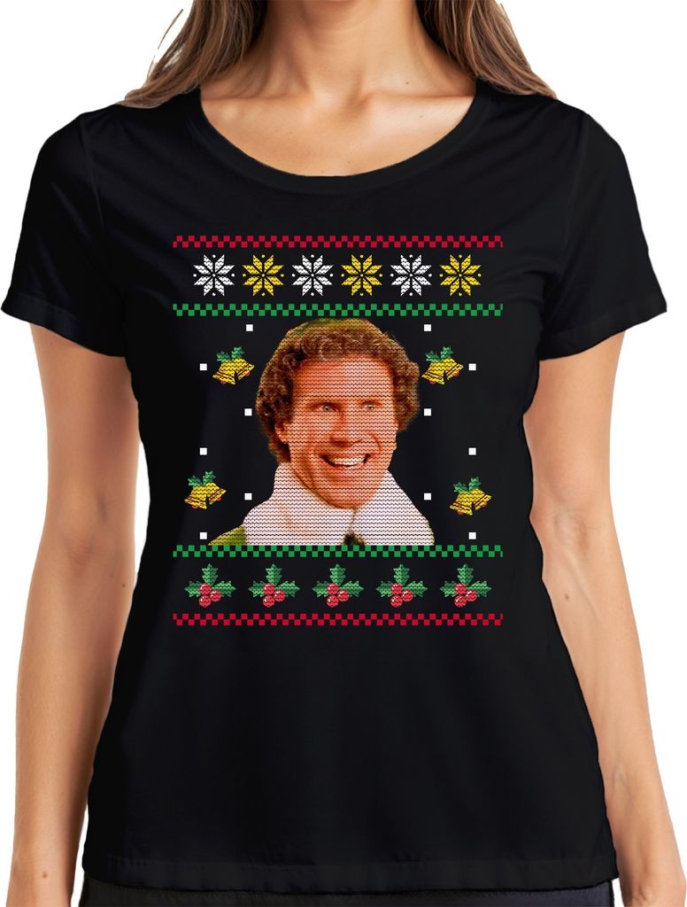 Buddy der Weihnachtself - Ugly Christmas Sweater Weihnachten Damen T-Shirt, Schwarz, XL