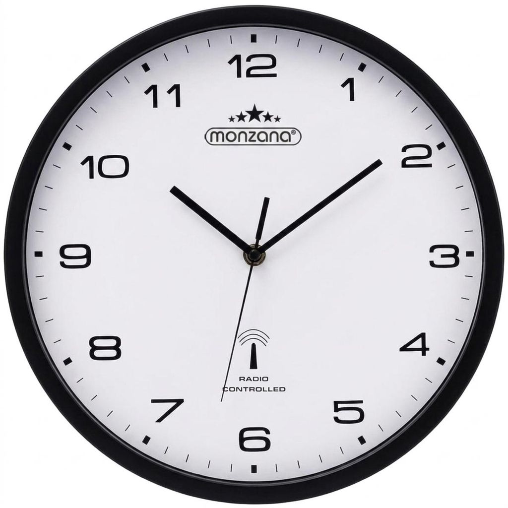 MONZANA Funkwanduhr Geräuscharm Schwarz Weiß 31cm Groß Produktbild 