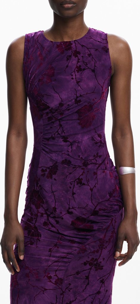 Ärmelloses Langes Damenkleid in Lila mit Kontrastdetails