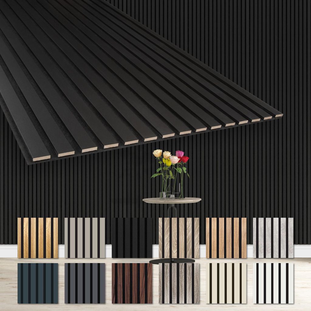 HEXIM Akustikpaneele 4 Stück 278x60cm - flexible Lamellenwand Holz MDF Wandpaneele Lamellenverkleidung Wandverkleidung Innendekoration schalldämm...