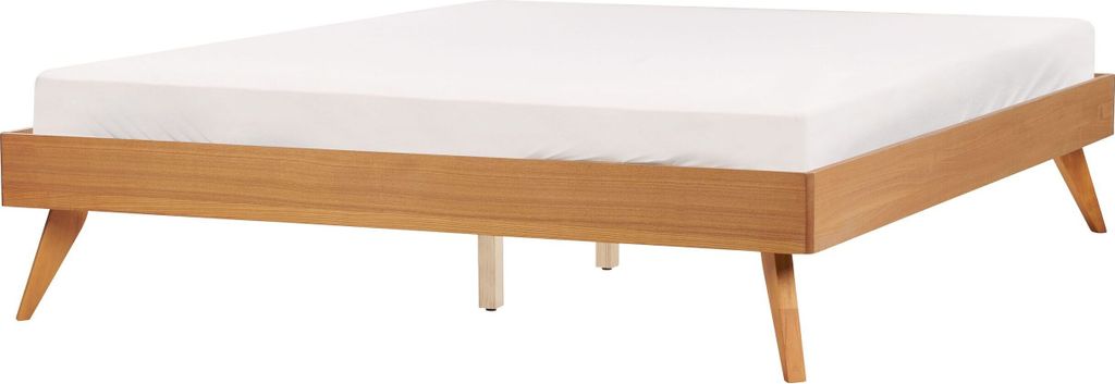 BELIANI Doppelbett Naturfarbene Esche MDF-Platte Holzoptik mit Lattenrost 160x200 cm hohen Beinen Gummibaumholz ohne Kopfteil Klassisch Schlafzimme...