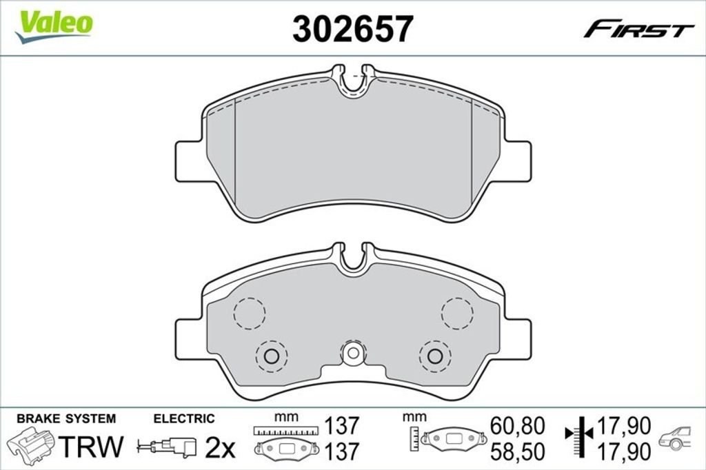 VALEO Bremsbeläge Satz für FORD Transit Custom V362 Kastenwagen (FY, FZ) 302657