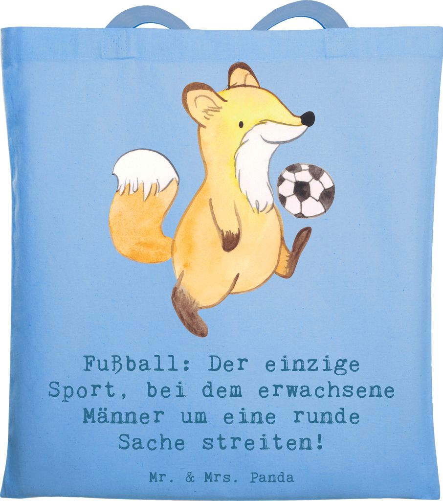 Mr. & Mrs. Panda Tote Bag Fußballspiel - Sky Blue - Geschenk, Männer, Sportart, Erlebnis, Spannung, Schultasche, Tasche, Beutel, Erwachsene, Spor...