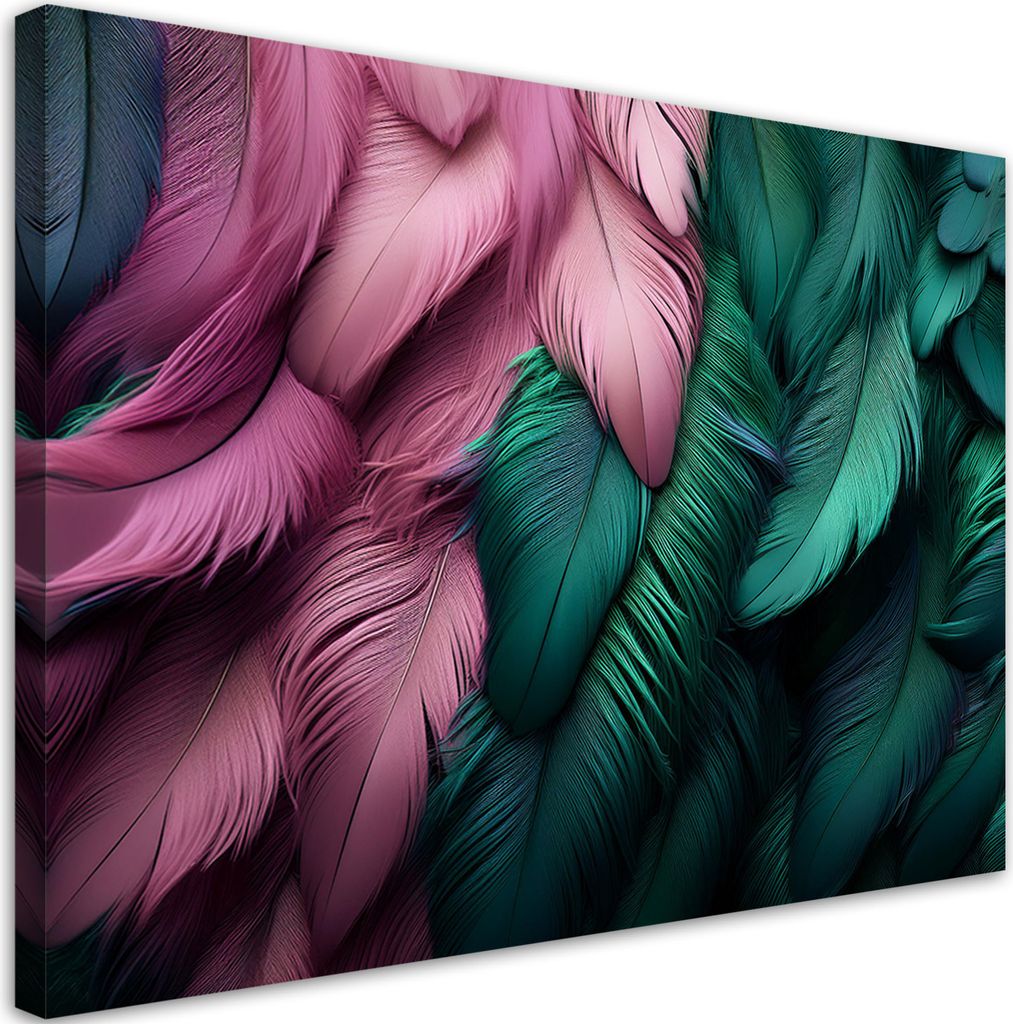 Leinwandbild Rosa Federn 60x40 Feeby Grün bild für die wand bereit zum aufhängen