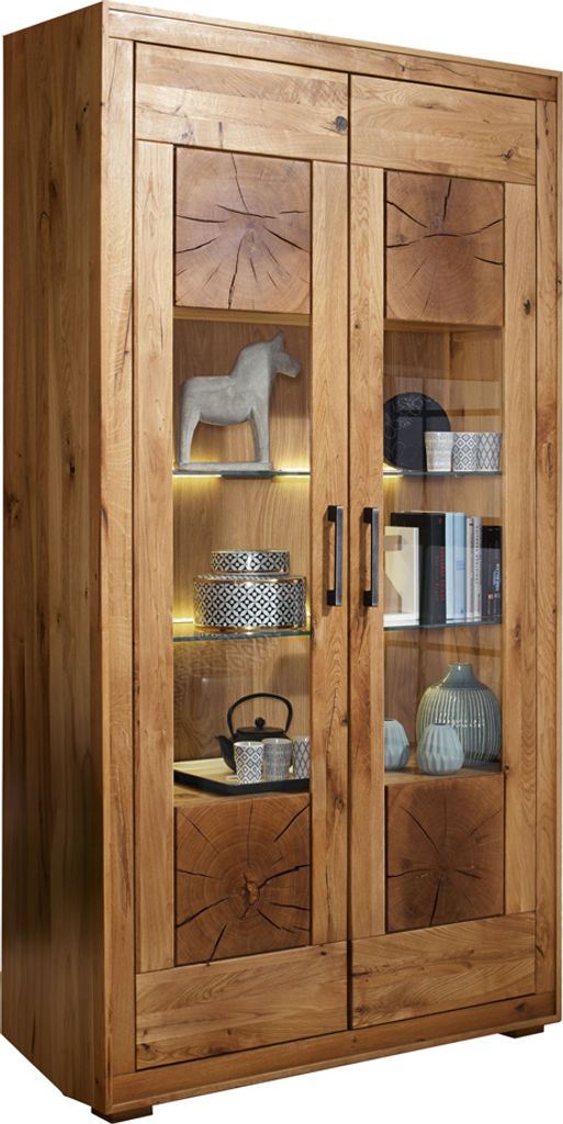 Vitrine 110cm, Wildeiche massiv geölt, montiert, WINNIPEG-69