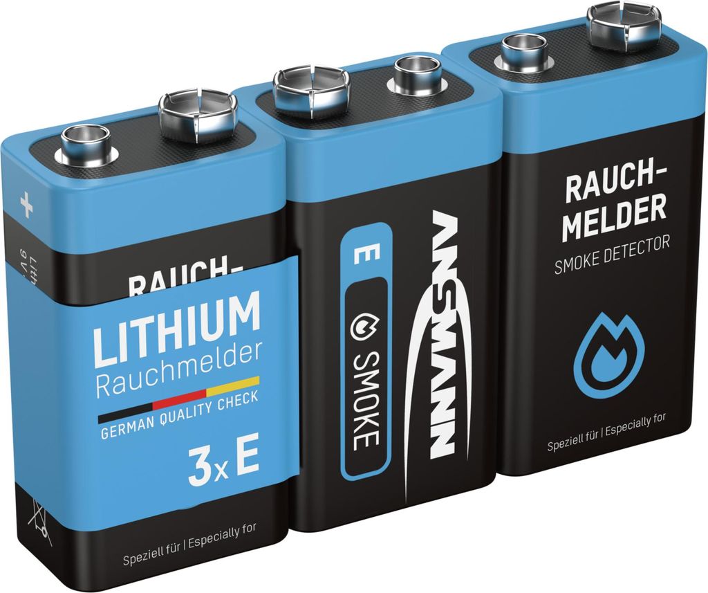 ANSMANN Rauchmelder Extrem Lithium Batterie 9V E-Block, 3 Stück
