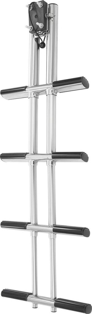 Bootsleiter - Teleskopleiter 4 Stufen - Edelstahl 304 - Rutschfest - Tragkraft ca. 408 kg - Halterung 9,5×6,5 cm - Silber