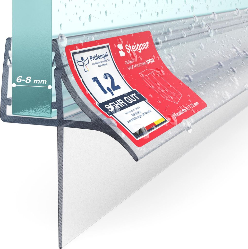 STEIGNER Duschtürdichtung 50cm UK09 (1 Stk.) transparent - Gerade Dichtung für Eckdusche, Nischendusche oder Fünfeckdusche mit Duschtür 6-8 mm ...