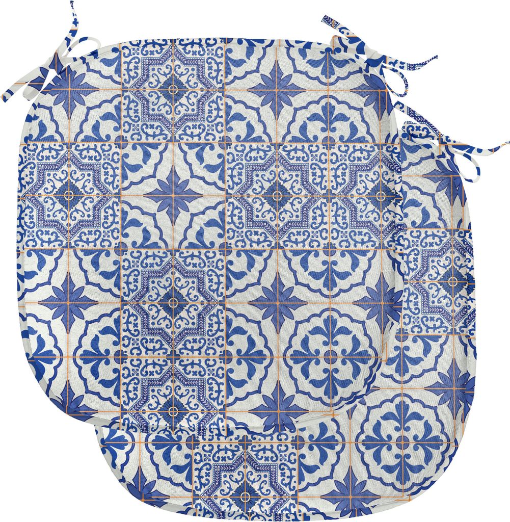 ABAKUHAUS marokkanisch Polster für Esszimmerstühle, Checkered Grid Desgin, Dekoratives wasserfestes Kissen mit Riemen für Küchensitze, 40 cm x ...