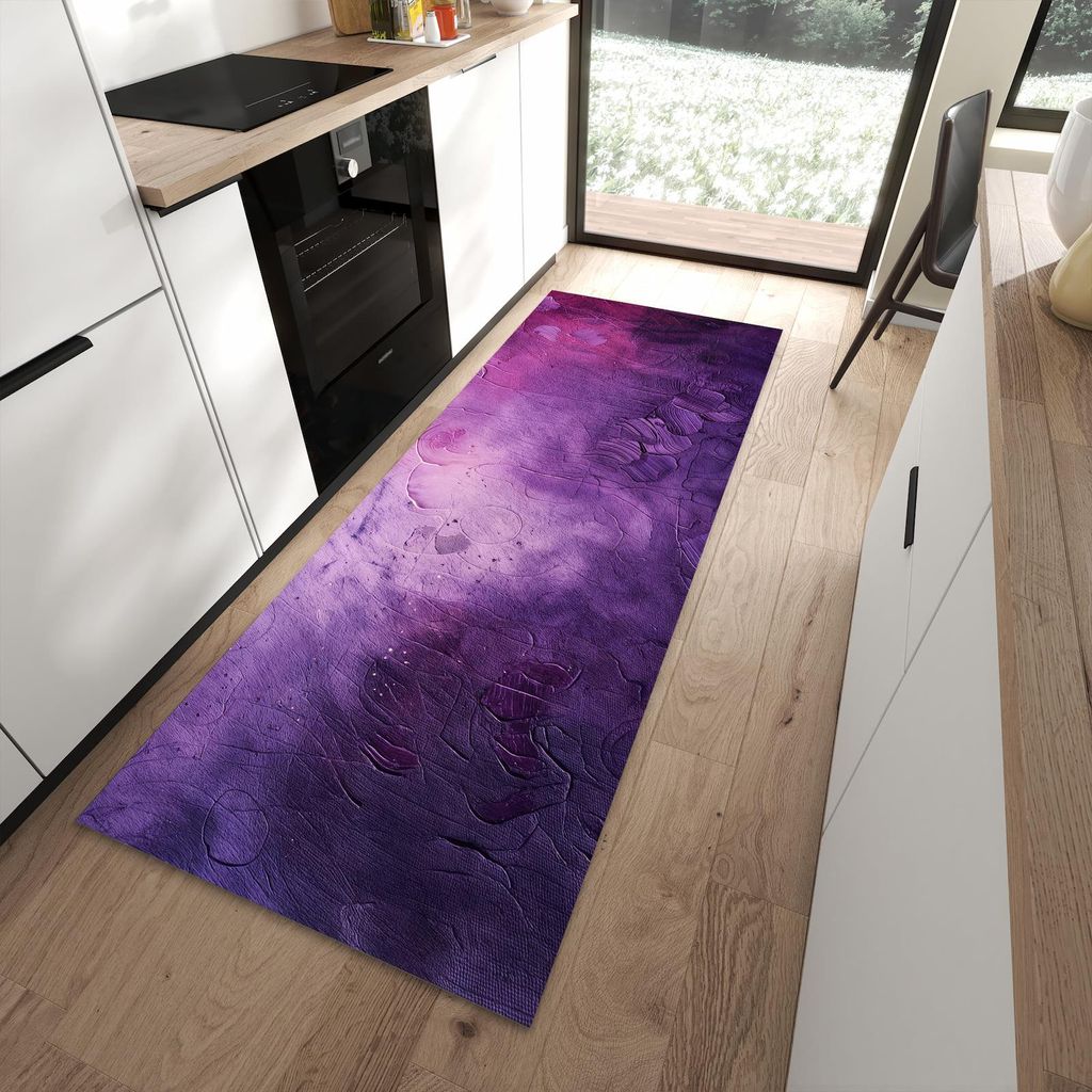 Küchenteppich 90x240cm rutschfest & abwischbar PVC Läufer - Textur Mischung Lila