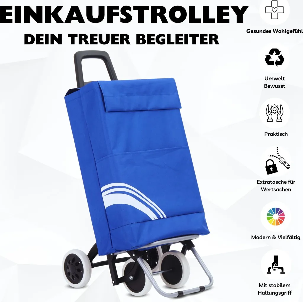Carrello Portaspesa Pieghevole Blu Navy - 4 Ruote e Telaio in Acciaio