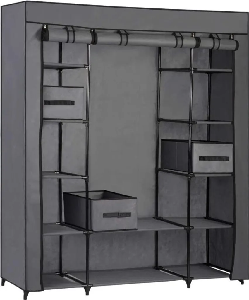 Armoire textile à tiroirs Massido graphite - Penderie XXL avec étagères