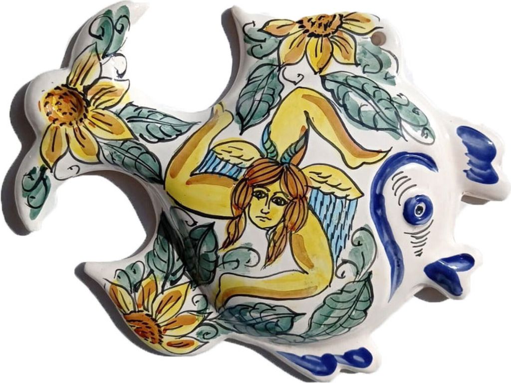 Wanddekorativer Fisch aus Keramik. Handgemachtes Produkt, das von erfahrenen Töpfern von Hand dekoriert wurde. Geeignet für Außen- und Innenumge...