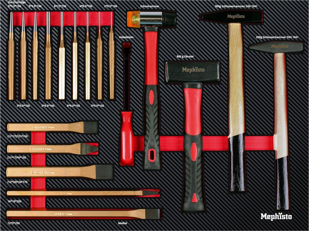 Mephisto ProLine Hammer-Set, Meisel, Durchschläge uvm. in Carbon Look Soft Inlay