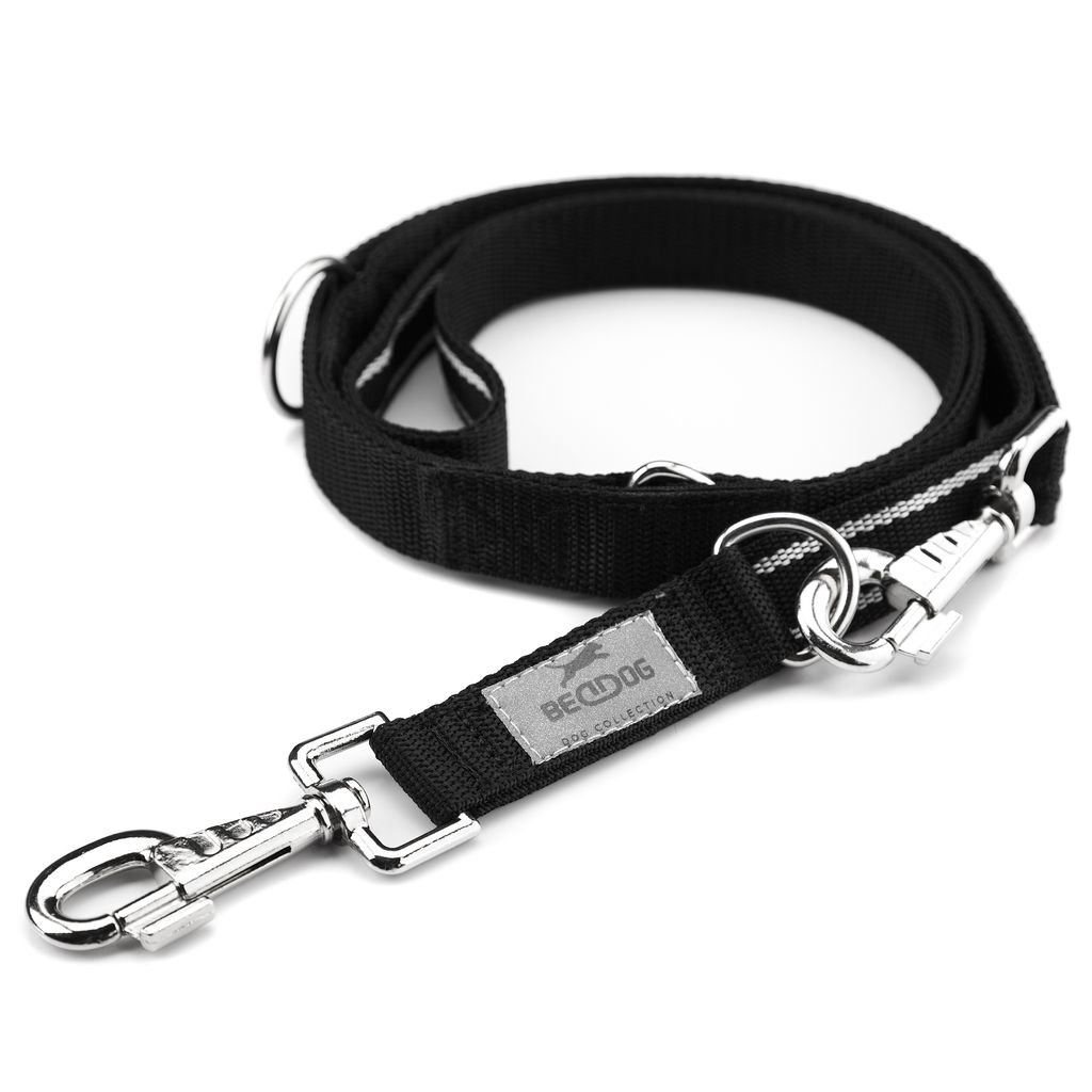 BedDog Hundeleine SPIKE verstellbar in 3 Längen Führleine, Laufleine,2m/25mm,schwarz/neon