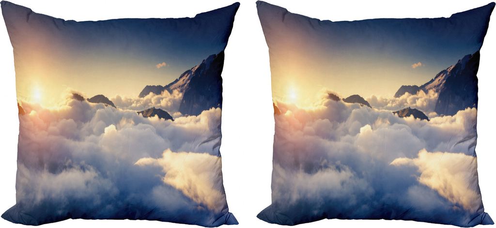 ABAKUHAUS Landschaft Kissenbezug Set (2Stück), Klettern über die Wolken, doppelseitiges Digitaldruckdekor mit Reißverschluss, 50 cm, beige Navy