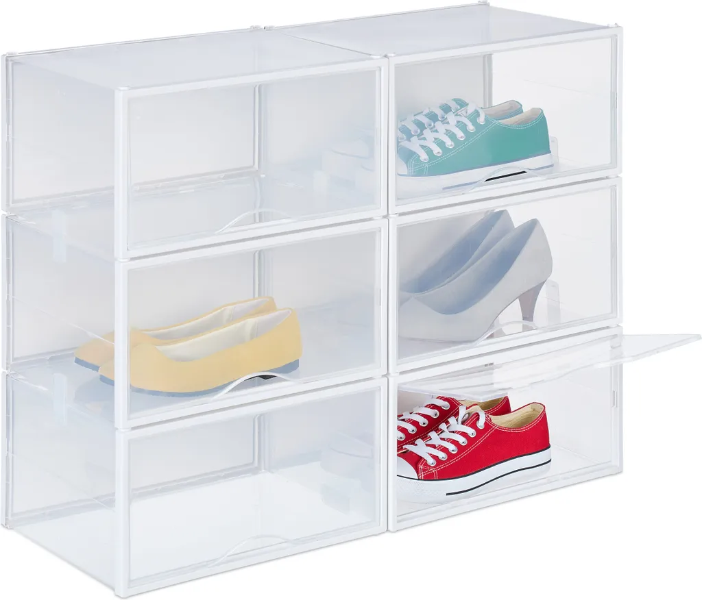 Boîtes à chaussures transparentes et empilables avec porte de protection
